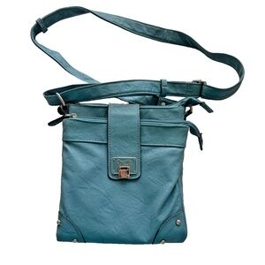 RESETTI SMALL AQUA CROSS BODY PURSE FAUX LEATHER POCKETS ZIPPER SNAP